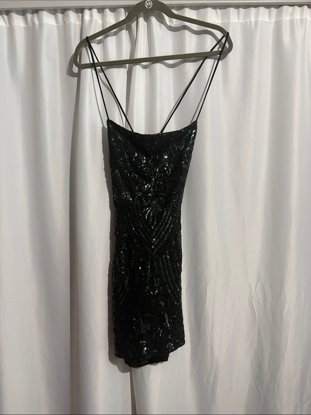 Windsor Black and Emerald Sequin Slip Dress